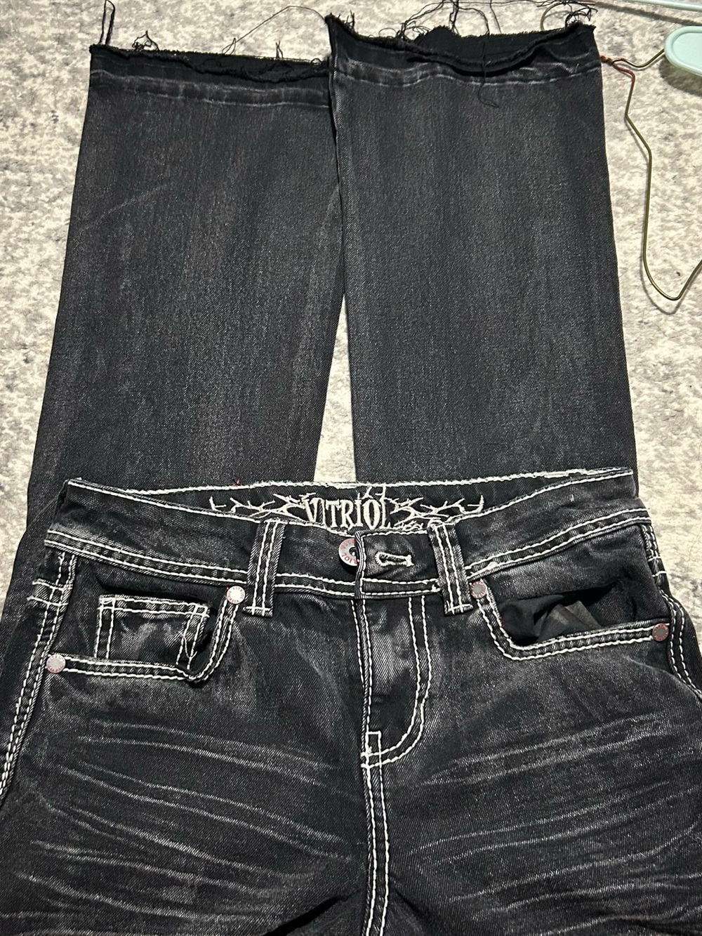 Zumiez Black Distressed Boot Cut Jeans with White Contrast Stitching